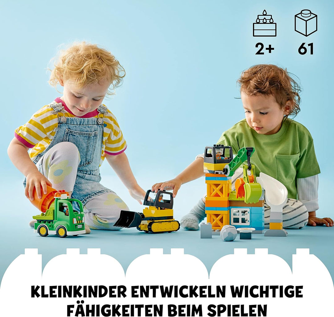 LEGO 10990 DUPLO Baustelle mit Baufahrzeugen, Kran, Bulldozer und Betonmischer-Spielzeug für 2-jähri