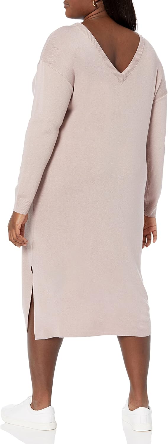 The Drop Damen Suki Rib Midi V-Back Dress Dresses M Rosa, M Rosa