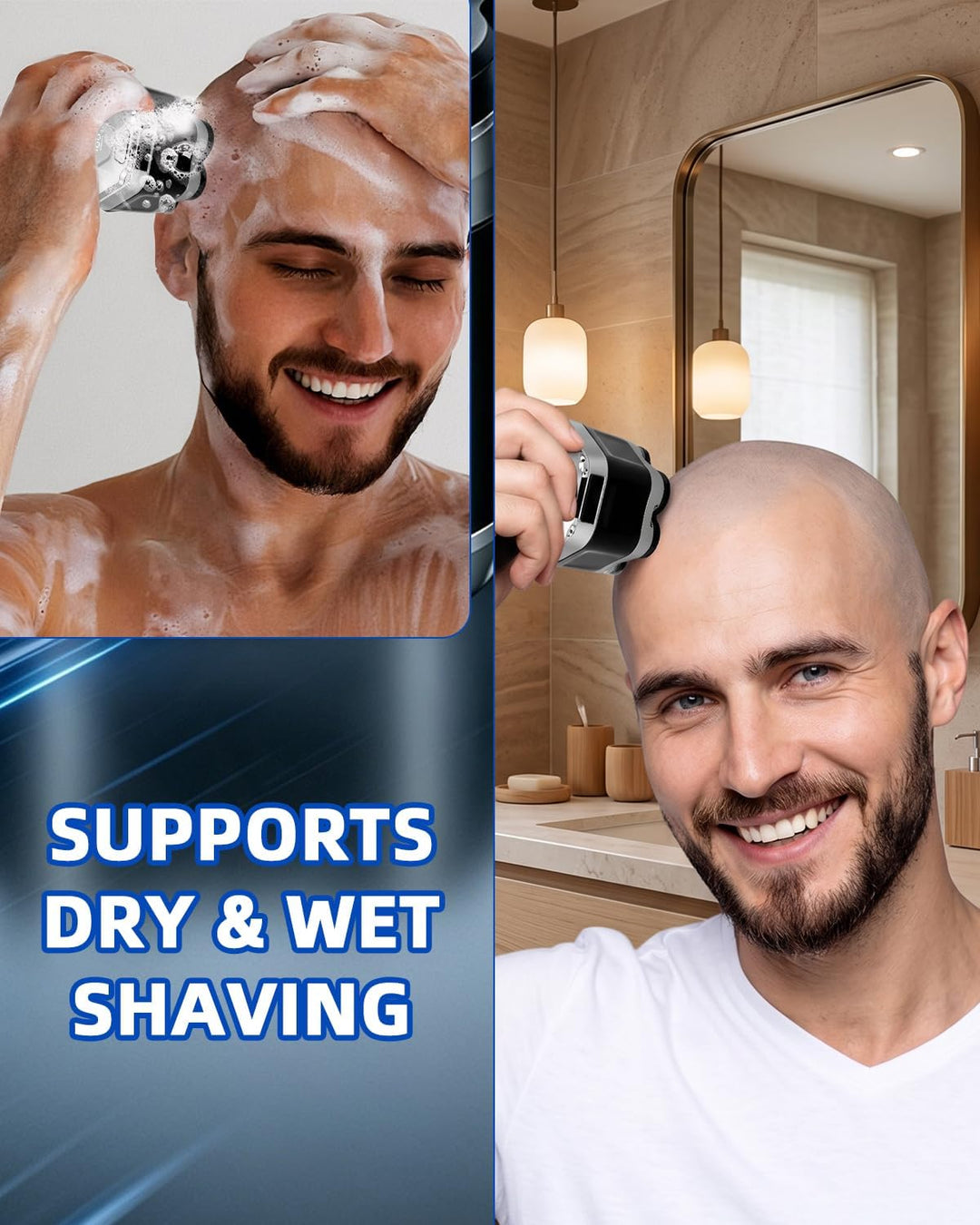 Glatzen Rasierer Herren, Wasserdicht 7D Glatzenrasierer, Nass und Trocken