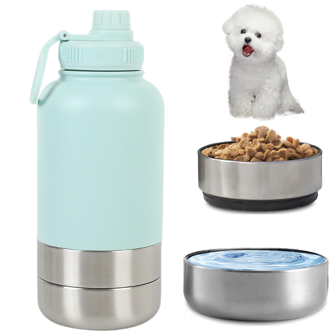 950ML 3 in 1 Hundetrinkflasche für unterwegs, Isolierte Edelstahl Trinkflasche Hunde für unterwegs m