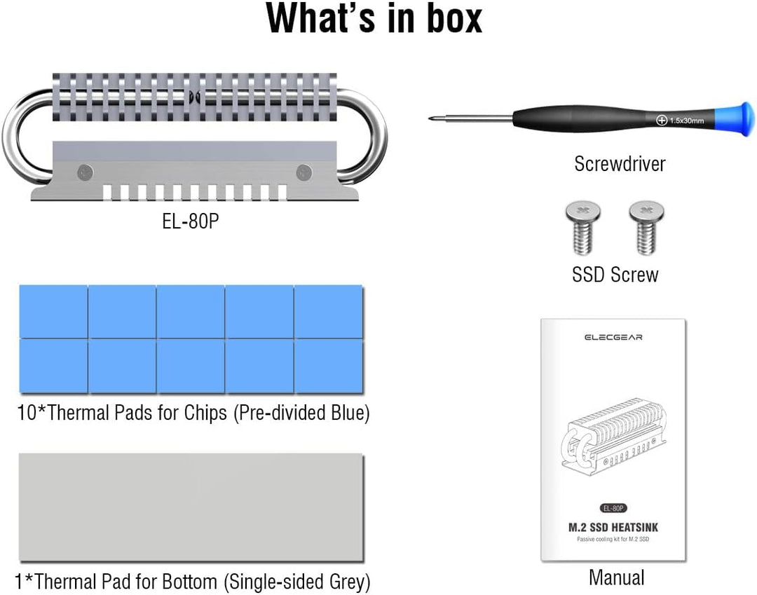 ElecGear EL-80P M.2 2280 SSD Kühlkörper, Heatpipe + Doppeldecker-Kühler aus Aluminium Heatsink für 8