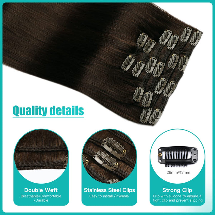 SURNEL Clip in Extensions Eechthaar, 35cm 14 Zoll 100g 6pcs Dunkel Braun Hair Extensions Clip in Ech