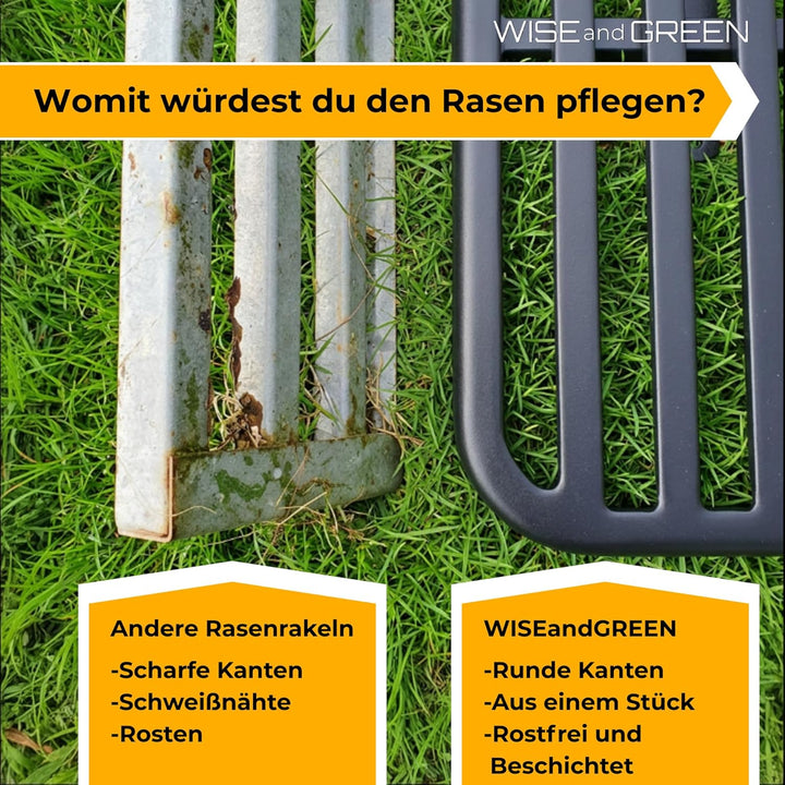 Rasenrakel mit runden Ecken von WISEandGREEN | 80x30cm | Kein Verkanten – Schonende perfekte Rasenpf