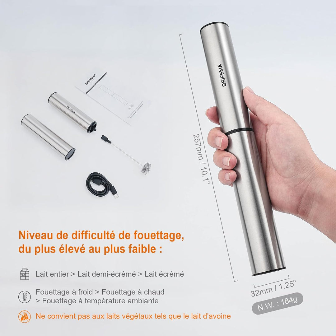 GRIFEMA Milchaufschäumer Stab Elektrisch, Tragbar Milk Frother Aufladbar, 13000 U/min, handmilchaufs