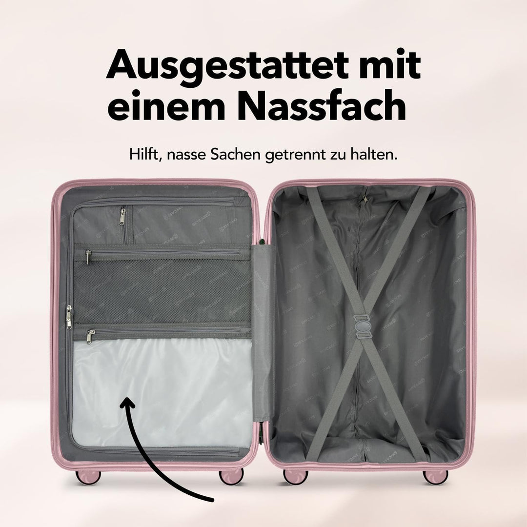 Travel One Koffer 68L – Rosa – Hartschalenkoffer mittelgross, 4 Rollen, Zahlenschloss, Polypropylen