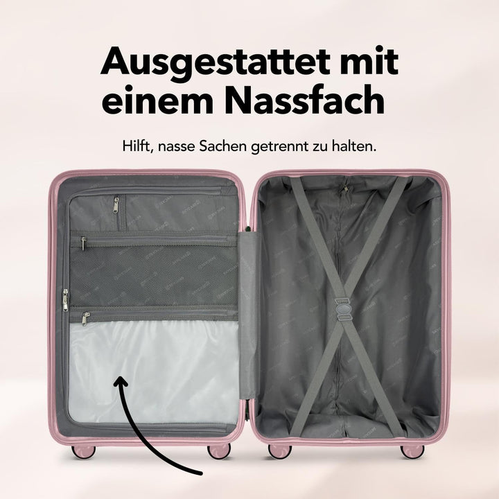 Travel One Koffer 68L – Rosa – Hartschalenkoffer mittelgross, 4 Rollen, Zahlenschloss, Polypropylen