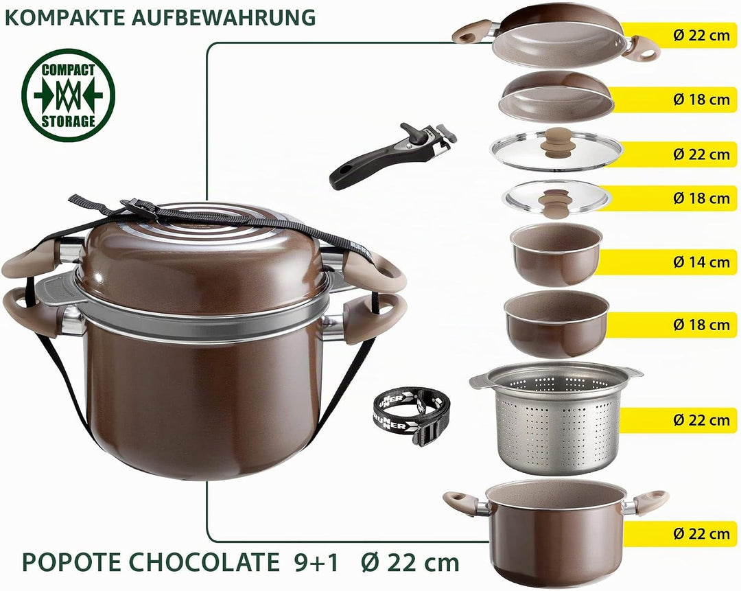 BRUNNER Topfset Chocolate 9 Plus 1 Durchm. 22 Ø 22 9+1, Ø 22 9+1