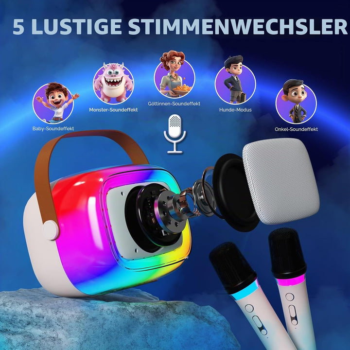 GUYUCOM Karaoke Machine mit 2 Kabellose Mini Mikrofon für Kinder und Erwachsene, Tragbaren Bluetooth