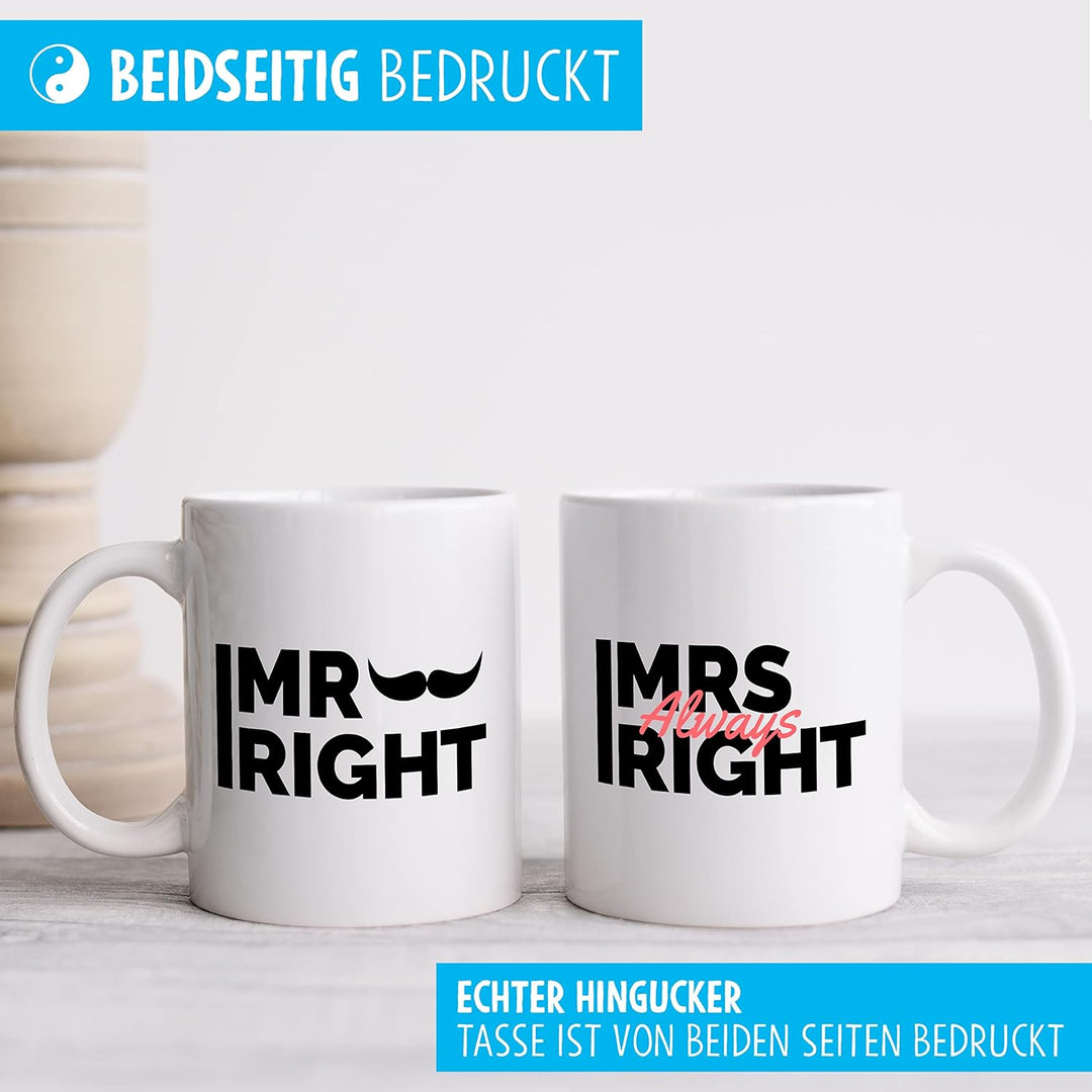 Mr Mrs Always Right Geschenkset mit 2 Tassen für Liebespaare zum Valentinstag Hochzeit Weihnachten B