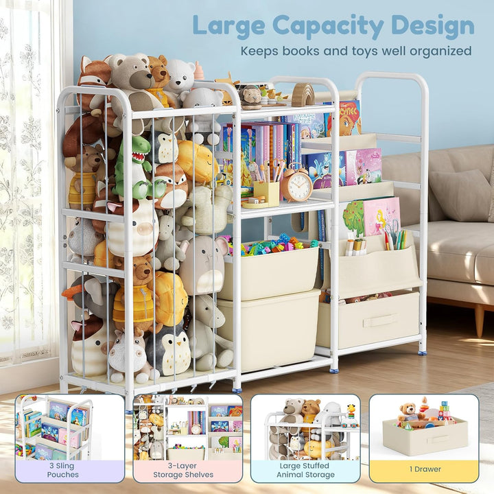 3-in-1 Kinderregal, Spielzeug-Organizer & Bücherregal mit Rädern, Spielzeugkiste & Aufbewahrung für