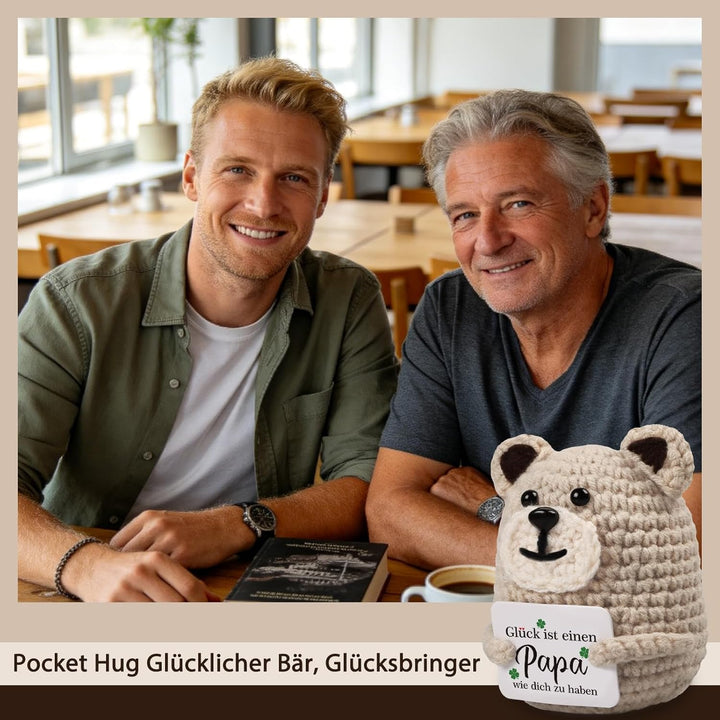 WenmthG Geschenke für Papa Pocket Hug Glücklicher Bär Glücksbringer Deutsch, Papa Geschenke Geburtst