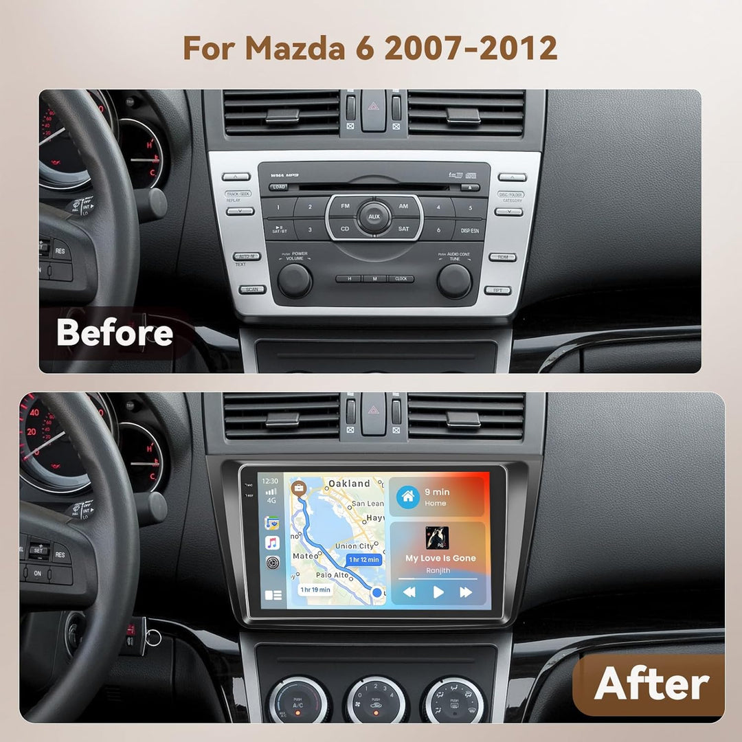 Hikity Android 15 4+64G Autoradio für Mazda 6 2007-2012 mit 9 Zoll Incell Touchscreen, Autoradio 2DI