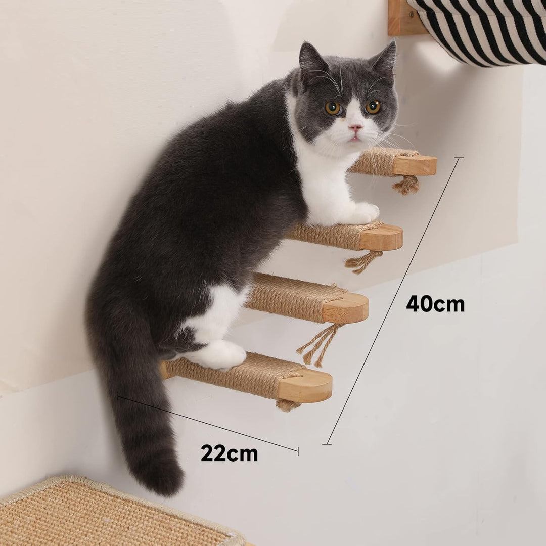 FUKUMARU Kletterwand Katzen, Katzentreppe Wand, Wandliege Katzen, aus Massives Gummiholz, für Katzen