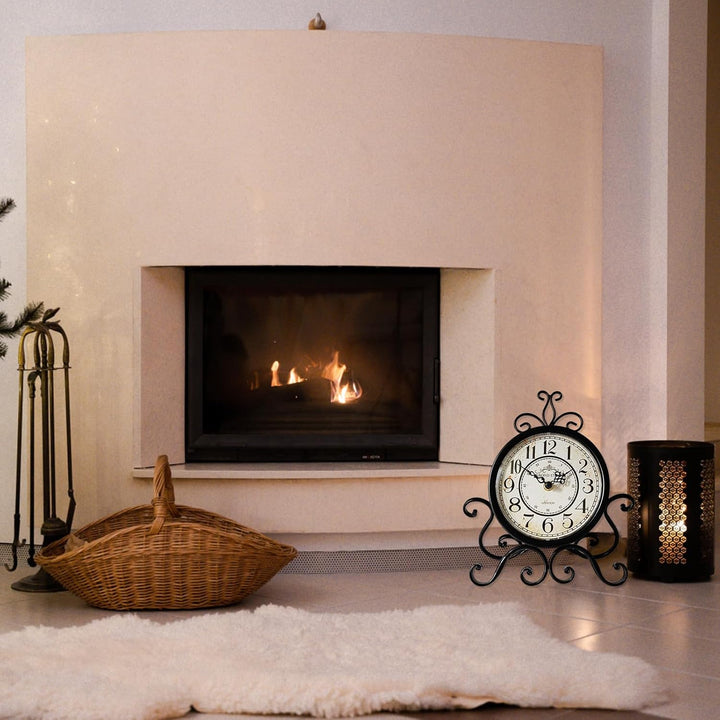 HZDHCLH Retro Silent Roman Tischuhr für Wohnzimmer Schlafzimmer Büro Kunst-Schreibtischuhr（pures Sch