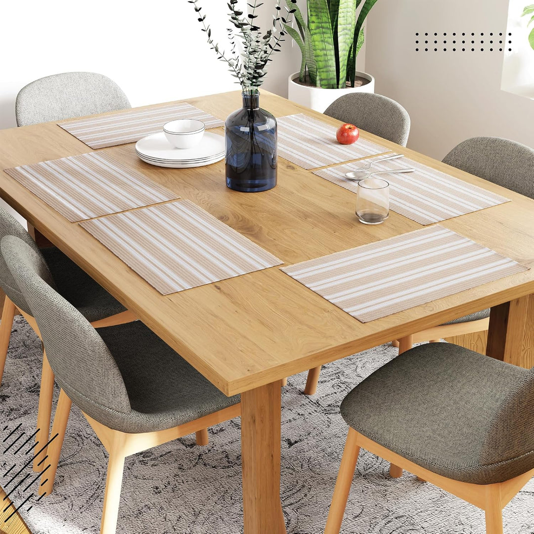 Encasa XO Platzsets Esstisch Set von 6 | Franca Beige Streifen | Fein gerippte Baumwoll-Tischunterla