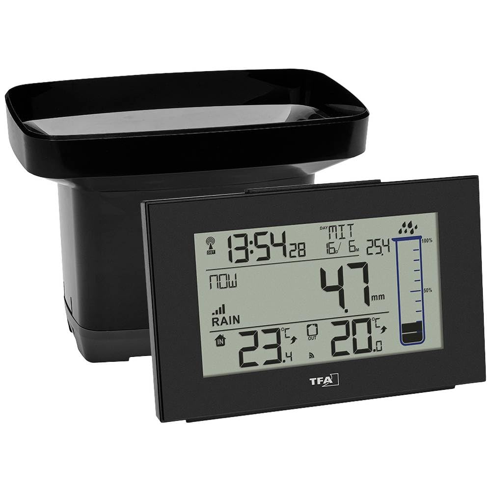TFA Dostmann 47.3006 Splash digitaler Funk-Regenmesser Niederschlagsmesser (schwarz), Schwarz
