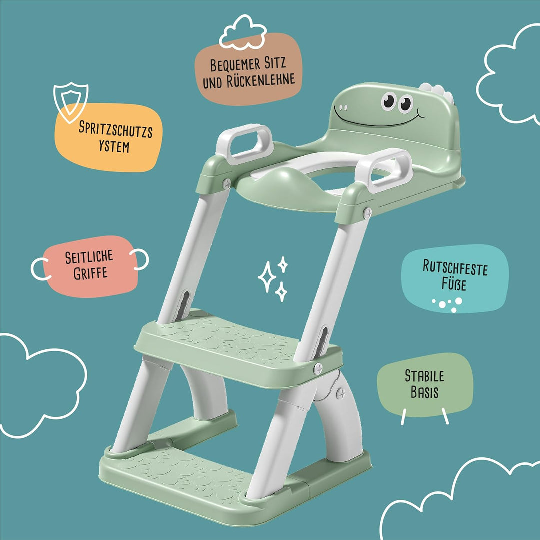 Toilettensitz Kinder mit Treppe – Höhenverstellbarer Kinder Toilettensitz mit Trittstufe & Rückenleh