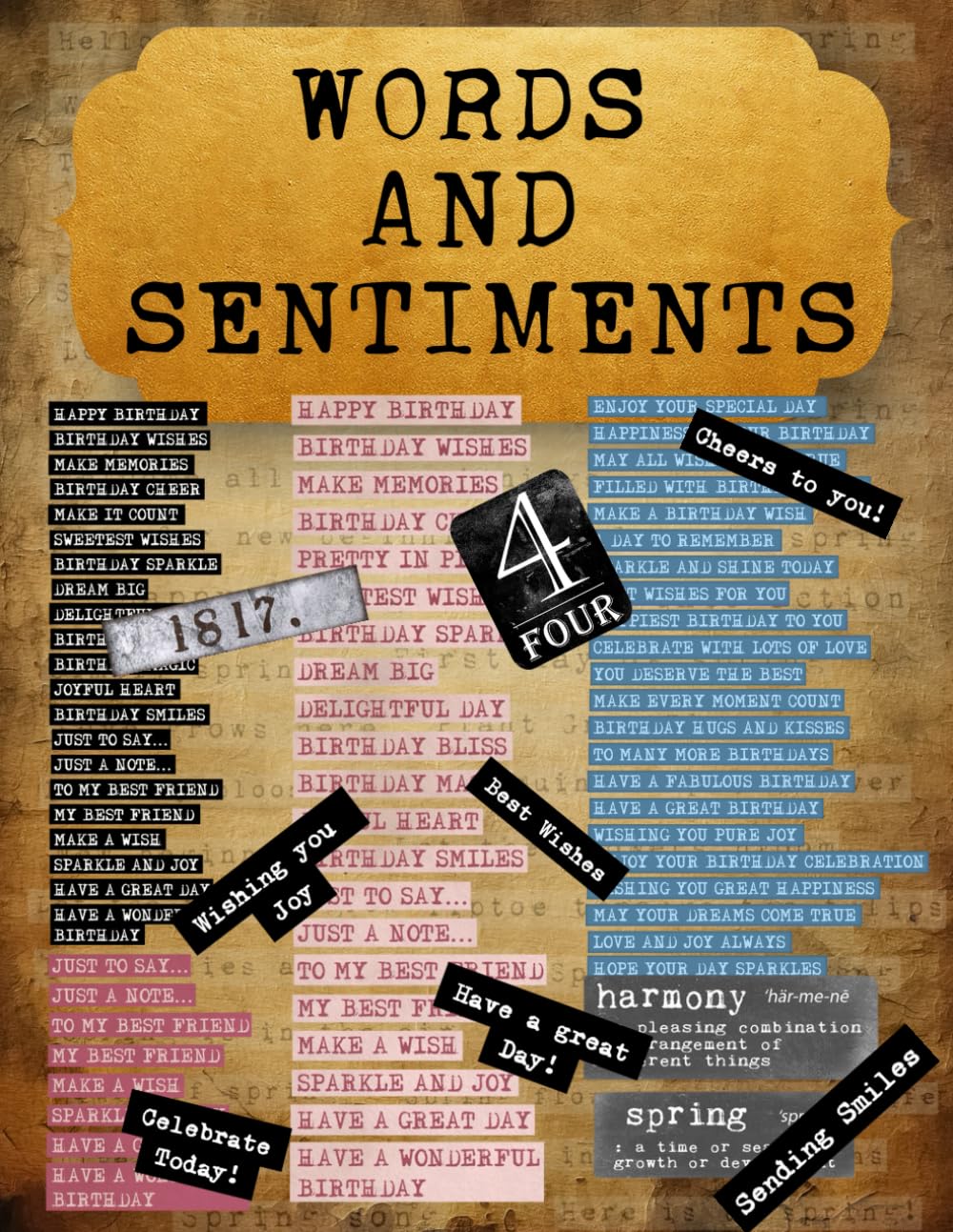 Words and Sentiments Ephemera Book: High Quality Images Of Letters, For Paper Crafts, Scrapbooking,