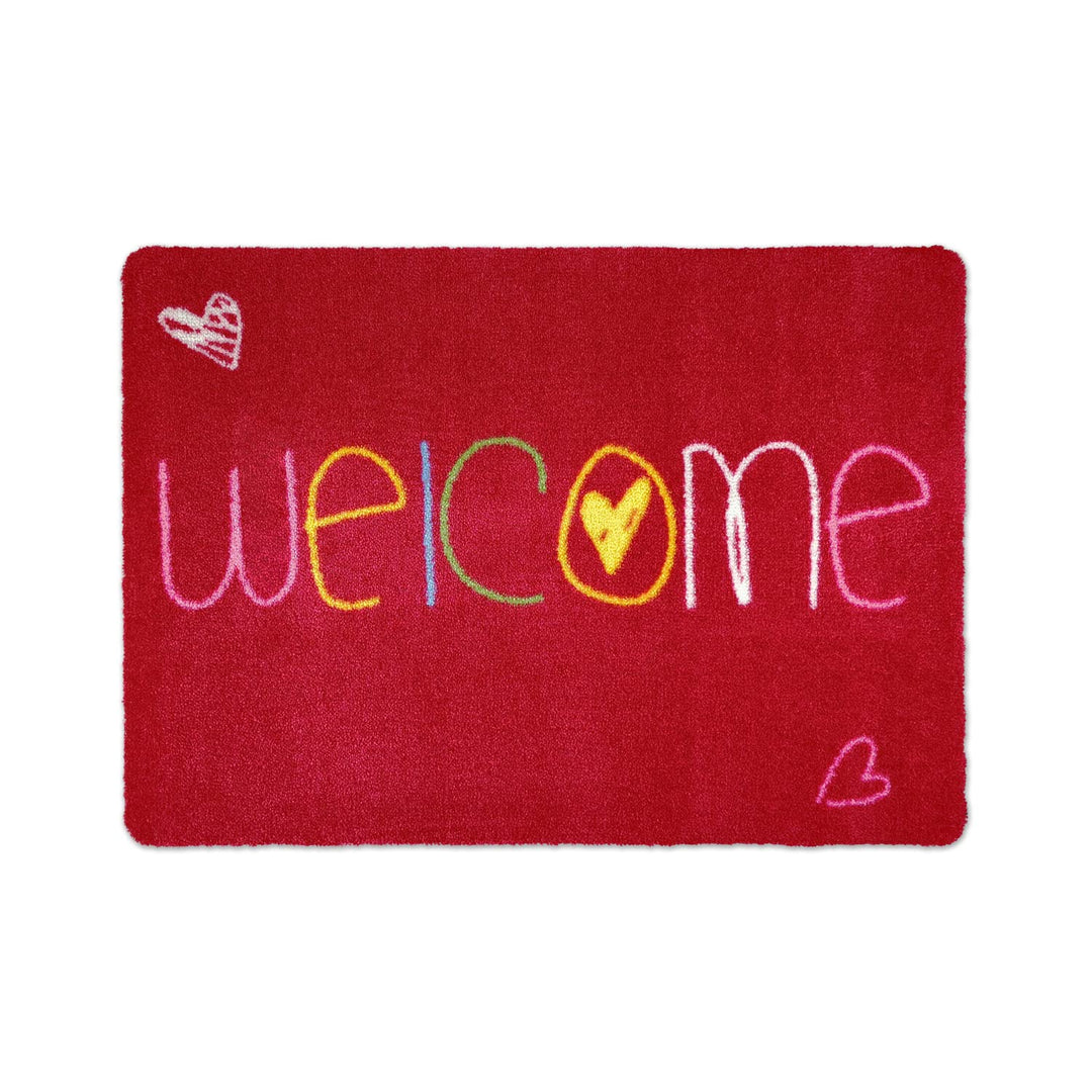 Fussmatte Welcome 50 x 70 cm Rot - rutschfeste, waschbare Fussmatte für Aussen und Innen - Saugstark