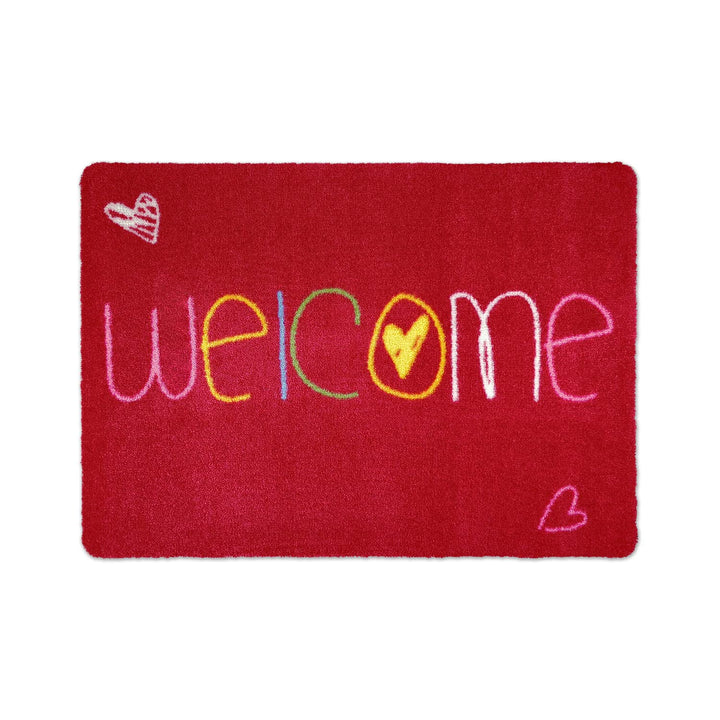 Fussmatte Welcome 50 x 70 cm Rot - rutschfeste, waschbare Fussmatte für Aussen und Innen - Saugstark
