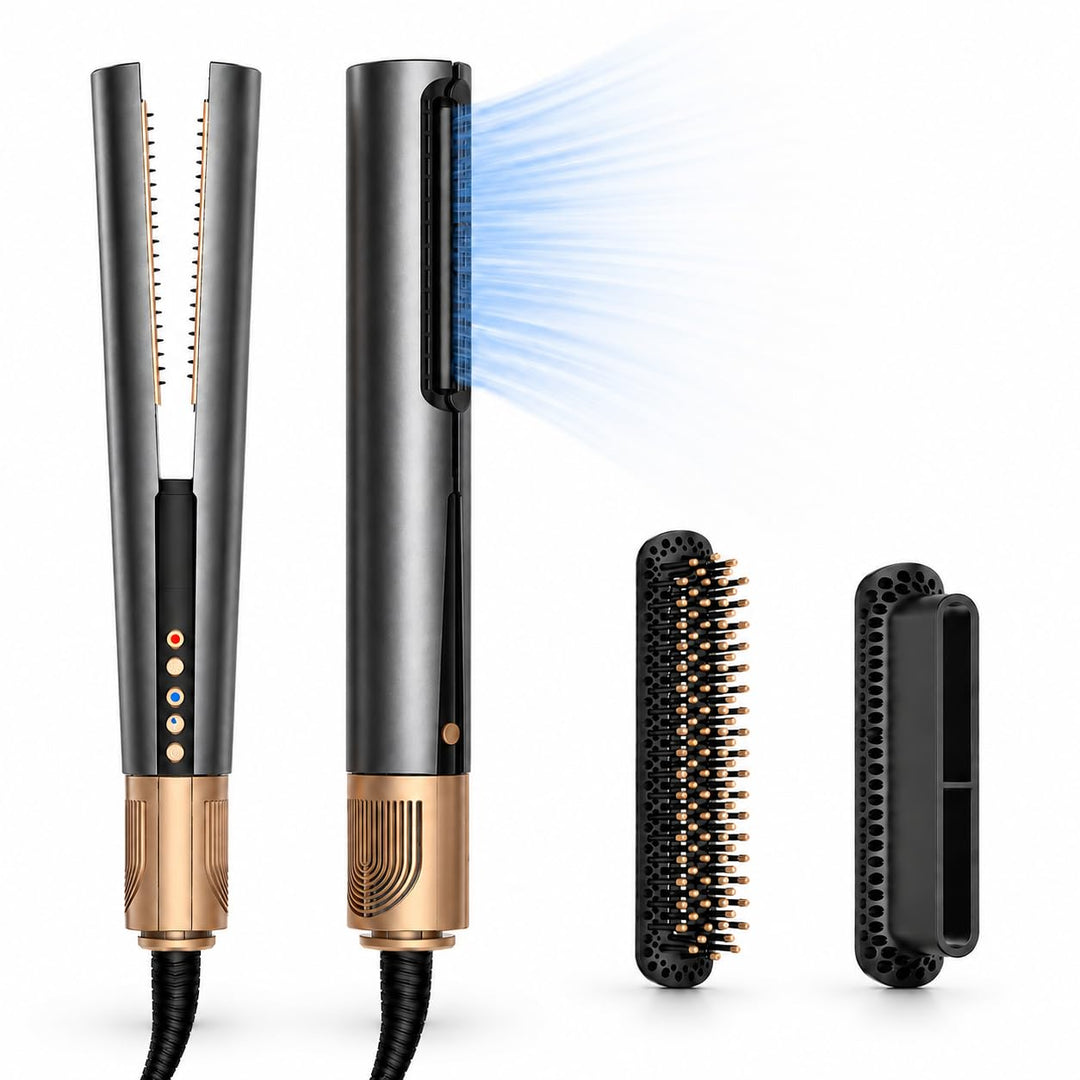 Golden Goods Airloop Haarglätter mit Luft 3-in-1, Luft-Haarglätter, Föhn & Stylingbürste, Glätteisen