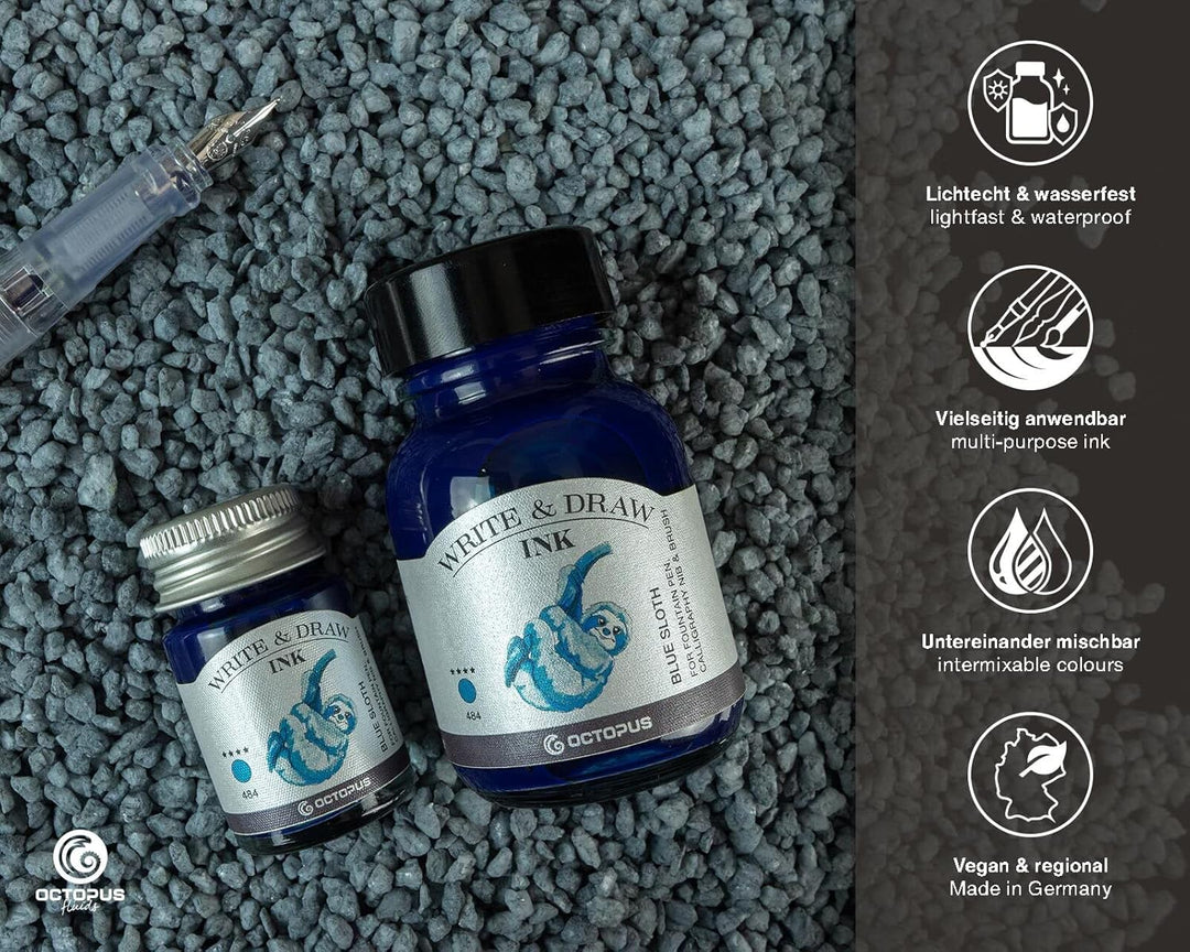 Octopus Write and Draw Ink 484 Blue Sloth, wasserfeste Tinte zum Schreiben und Zeichnen, Kalligraphi