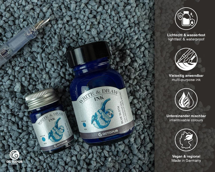 Octopus Write and Draw Ink 484 Blue Sloth, wasserfeste Tinte zum Schreiben und Zeichnen, Kalligraphi