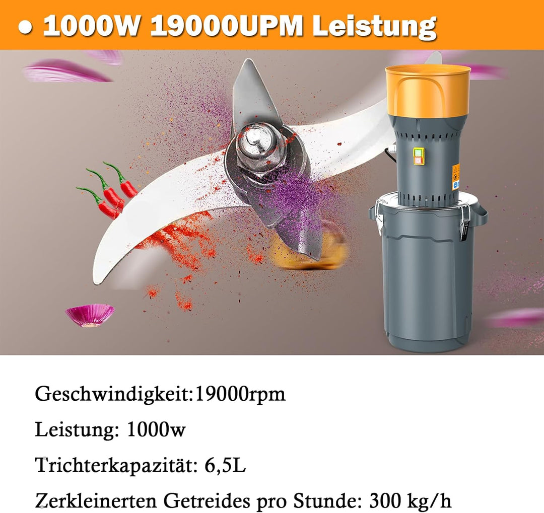 Elektrische Getreidemühle 25L Malzmühle Walzenmühle Schrotmühle aus Edelstahl 1000W 19000r/min für G
