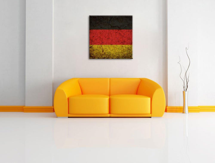 Deutschlandfahne, Format: 70x70 auf Leinwand, XXL riesige Bilder fertig gerahmt mit Keilrahmen, Kuns