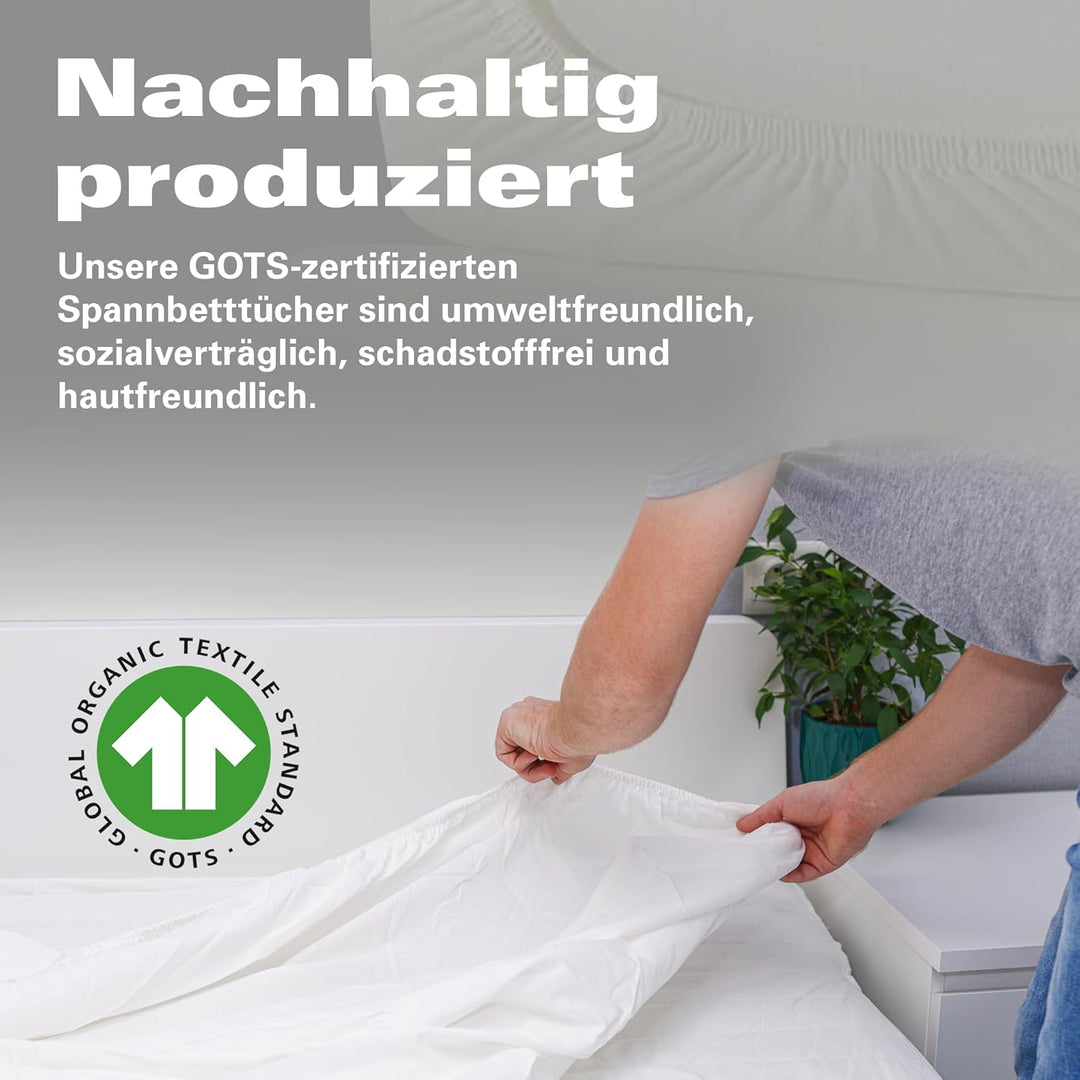 BaSaTex Bio Jersey Premium Spannbettlaken | Spennbetttuch für Wasserbetten und Boxspringbetten | 97%