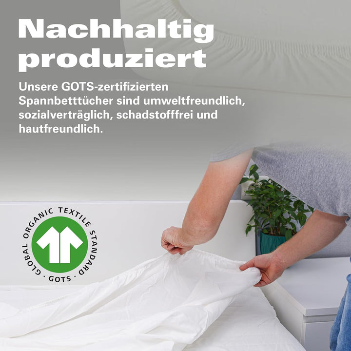 BaSaTex Bio Jersey Premium Spannbettlaken | Spennbetttuch für Wasserbetten und Boxspringbetten | 97%