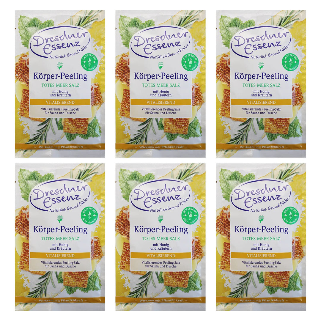 6er Pack Dresdner Essenz Körper-Peeling Totes Meer Salz Honig Kräuter 6 x 50 g Hautpeeling 50 g (6er