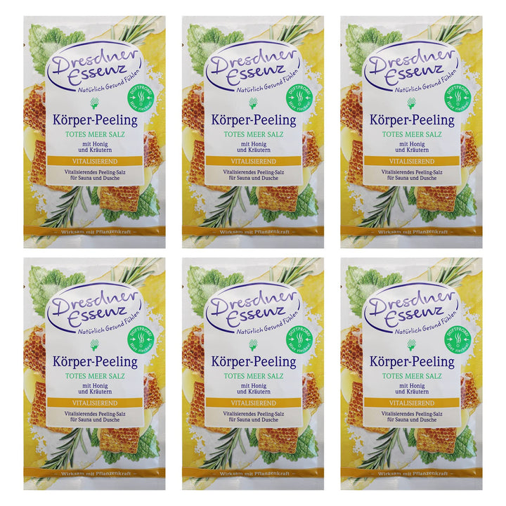 6er Pack Dresdner Essenz Körper-Peeling Totes Meer Salz Honig Kräuter 6 x 50 g Hautpeeling 50 g (6er