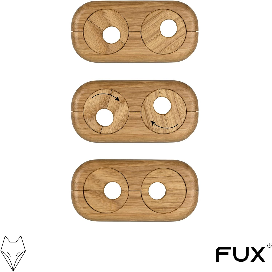3 Stück Doppel Heizungsrohr Rosette, Rohrabstand variabel, verschiedene Echthölzer und Grössen, Rohr