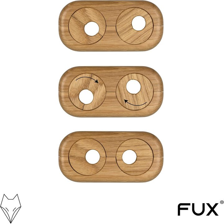 3 Stück Doppel Heizungsrohr Rosette, Rohrabstand variabel, verschiedene Echthölzer und Grössen, Rohr