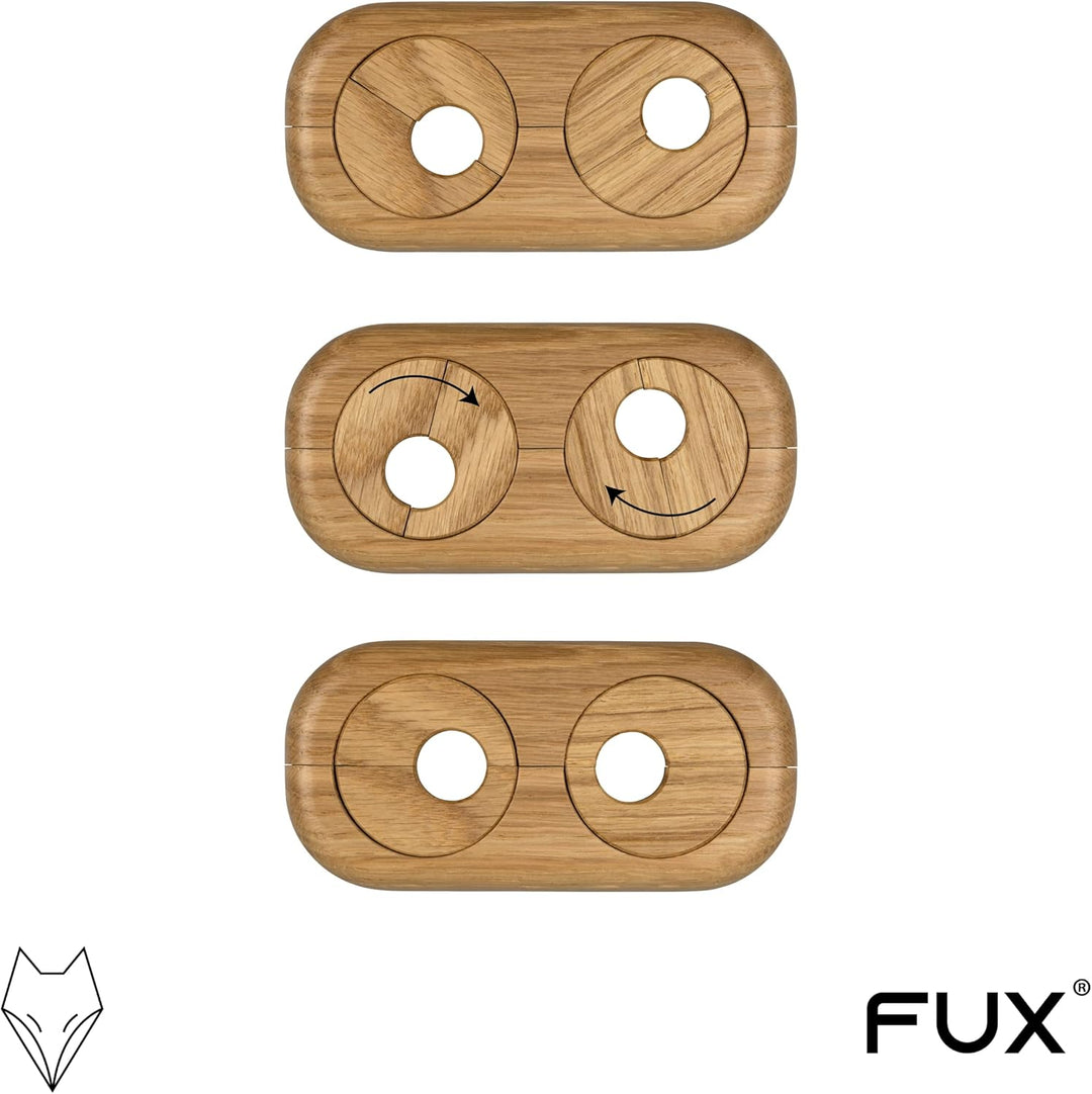 5 Stück Doppel Heizungsrohr Rosette, Rohrabstand variabel, verschiedene Echthölzer und Grössen, Rohr