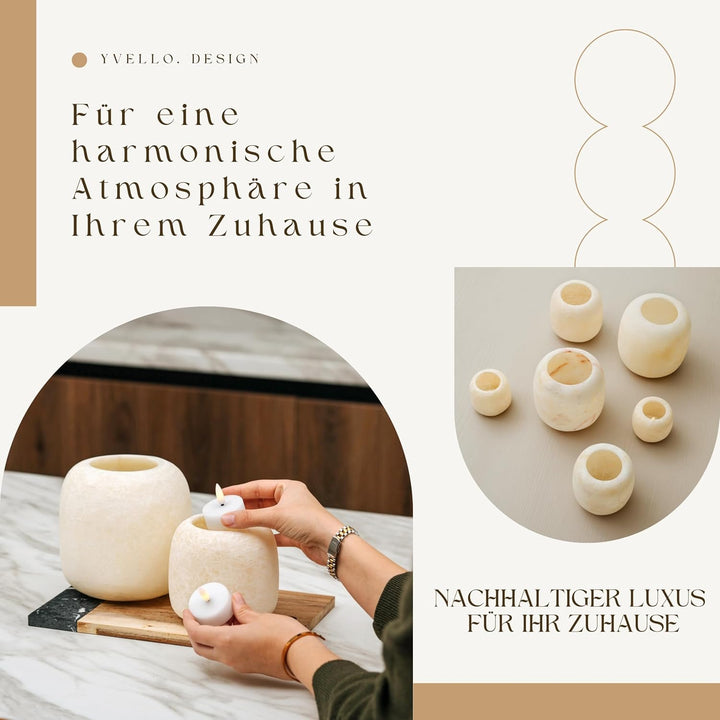 YVELLO. DESIGN Kerzenhalter/Teelichthalter aus Alabaster-Stein - Handgefertigt in Ägypten - Variante