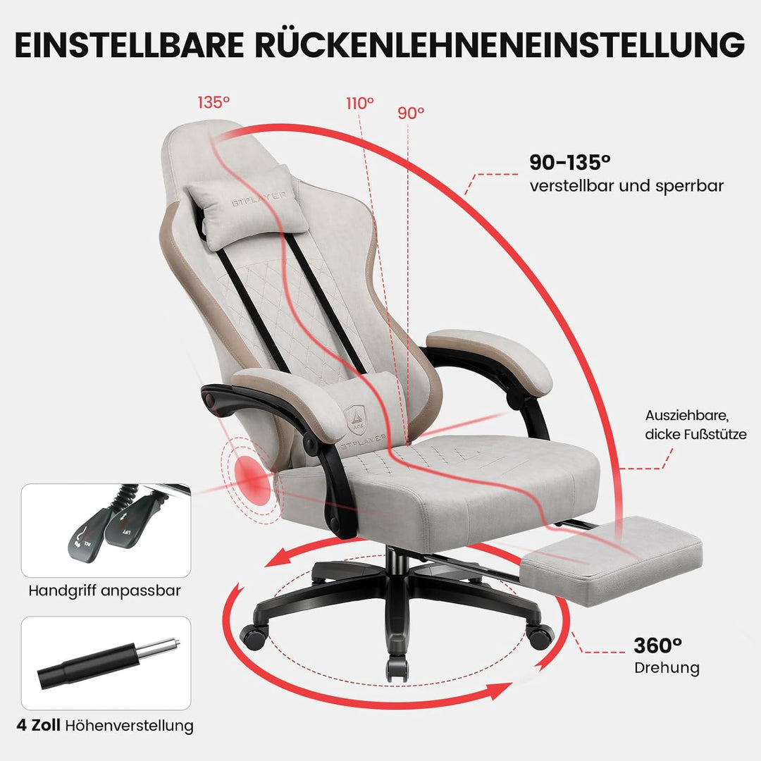 GTPLAYER Gaming Stuhl Stoff, Gaming Sessel mit Taschenfederkissen, ergonomischer Drehstuhl, Gamer St