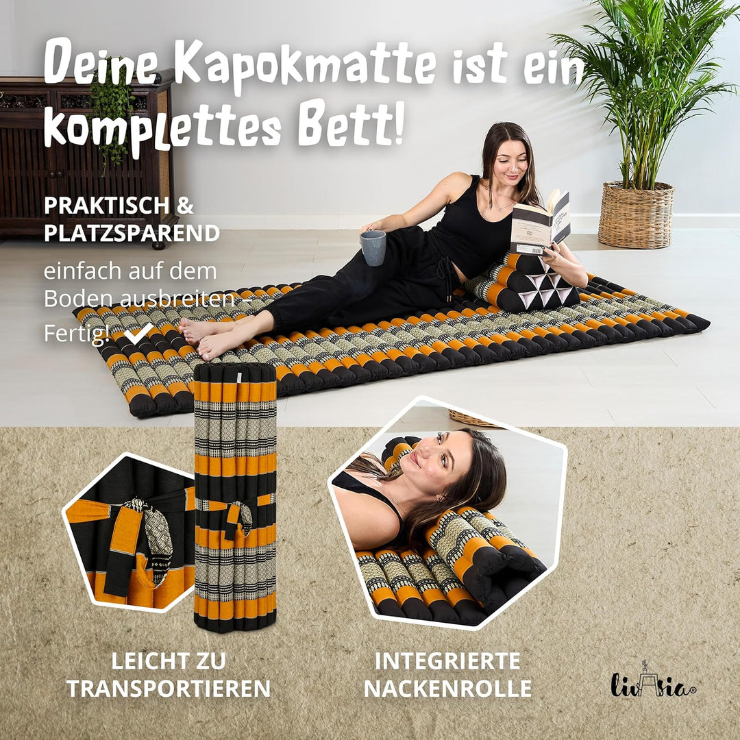 livasia Rollmatte Rollmatratze L-200x110x4,5cm, Gästebett Gästematratze 1 Person, Reisebett Kofferra