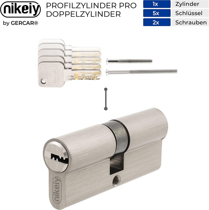 GERCAR Pro 1x Schliesszylinder 45/45 Set 1 Profilzylinder inkl. 5 Schlüssel - 90 mm Türschloss Zylin
