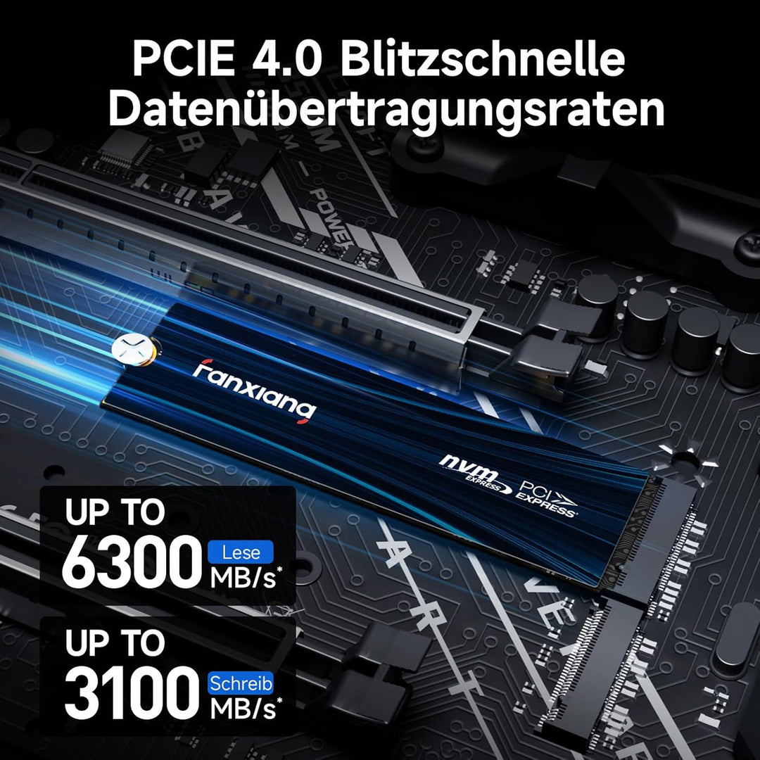 fanxiang NVMe SSD 500GB, M.2 PCIe Gen4x4 Gaming Solid State Laufwerk, 6300MB/s Lesen, 3100 MB/s Schr