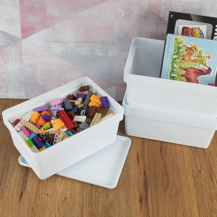 3 x Ordnungsbox Deckel stapelbar weiss DINA5 12cm 17x25x12cm 3,6L Kunststoff Weiss - mit Deckel 3 St