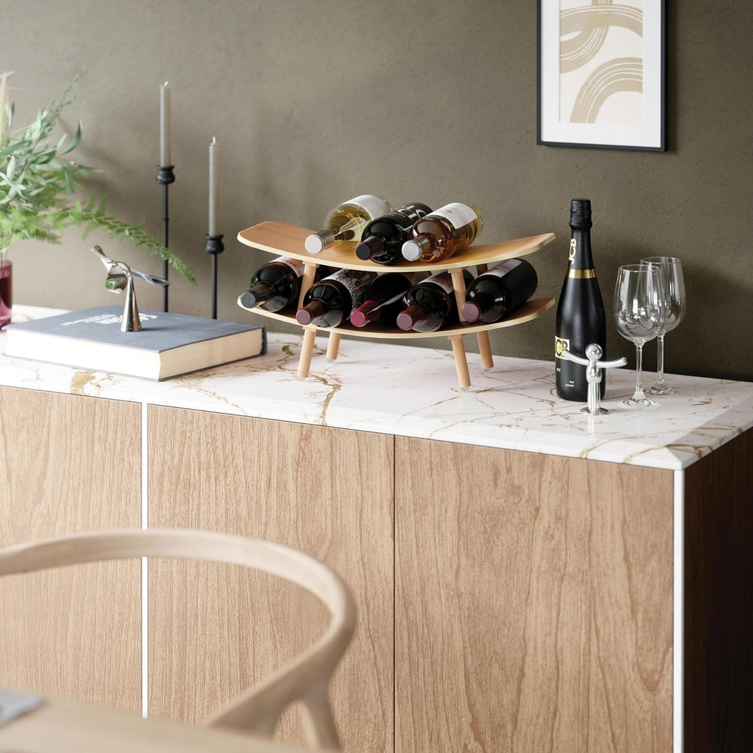 Umbra Vinola Weinregal, Moderner Flaschenhalter aus Holz für bis zu 5 Weinflaschen, Natur