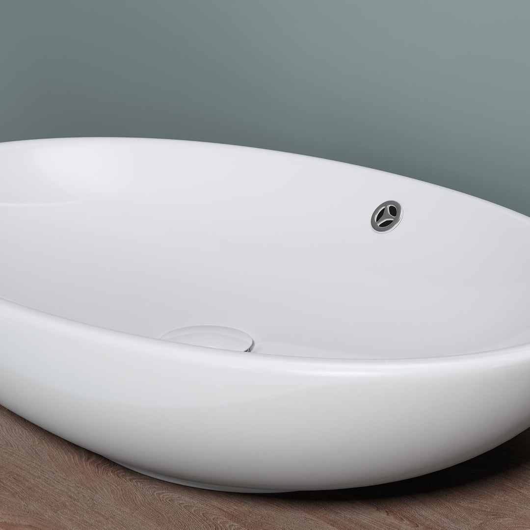 doporro Brüssel306 Aufsatzwaschbecken aus Keramik, weiss, inkl. Nano-Versiegelung Weiss | 306, Weiss