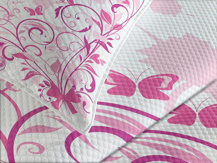 ABAKUHAUS Rose Tagesdecke Set, Strudel Schmetterlinge Blätter, Set mit Kissenbezügen Waschbar, für E
