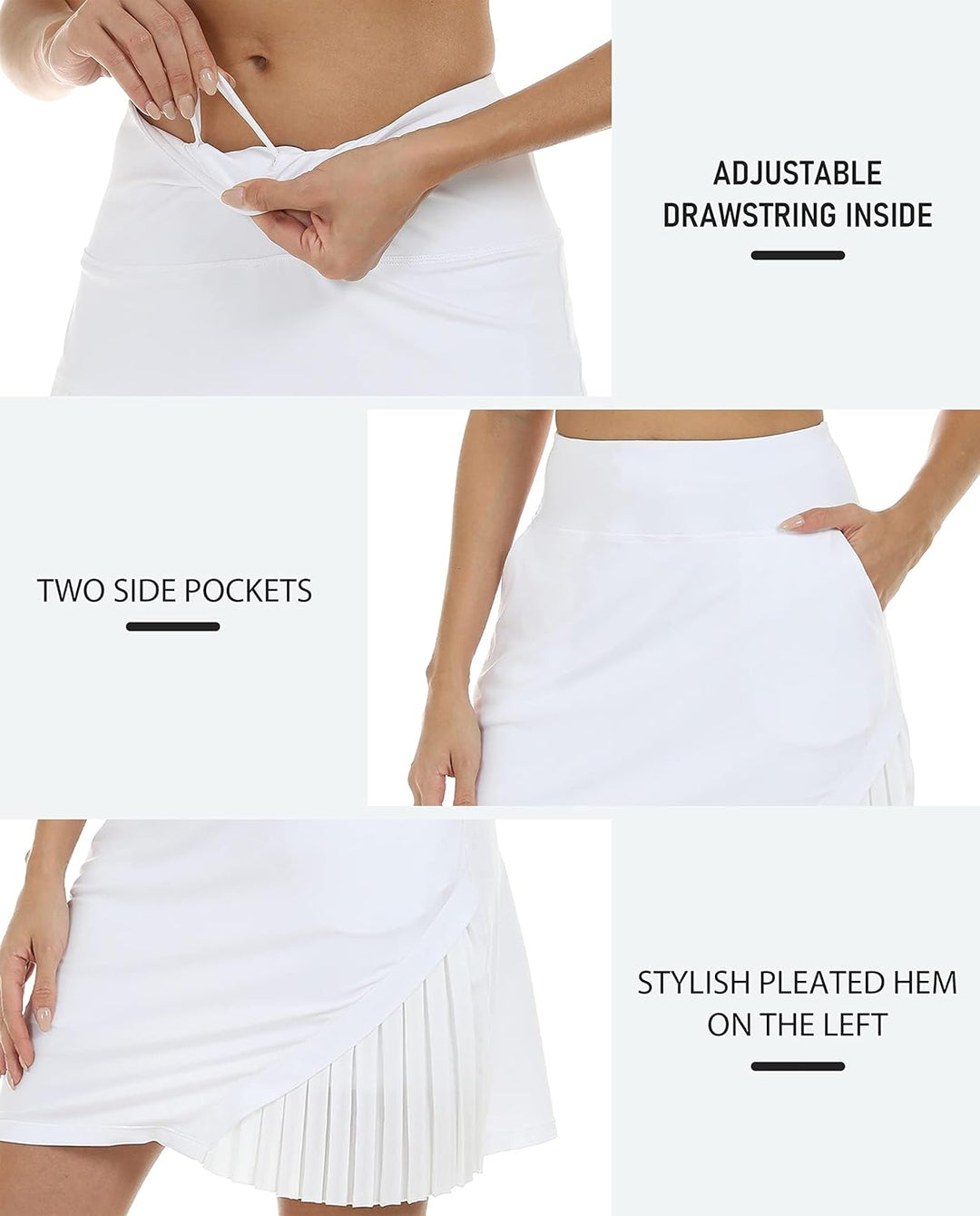 MoFiz Damen Tennisrock Sportlicher mit Shorts Taschen Sommer SkirtRock mit Tunnelzug S Weiss, S Weis
