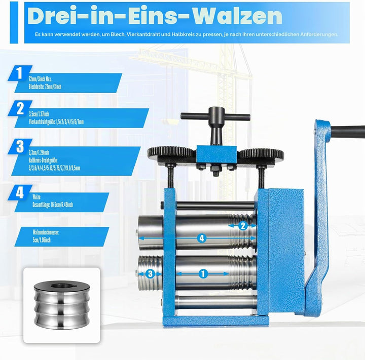 Handwalzwerk Maschine, 72 mm Schmuckwalzwerk, Manueller Walzwerk Kombinationswalzwerk für Schmuck De