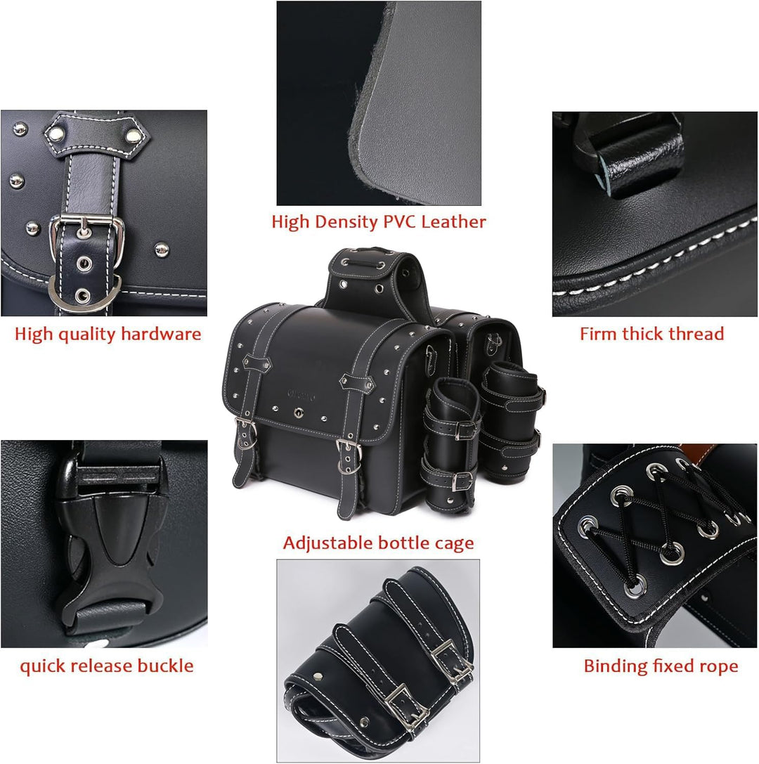 Hochdichtes Leder-Motorrad-Saddebags,Überwurftaschen, Gepäckträger, Seitentaschen mit Getränkehalter