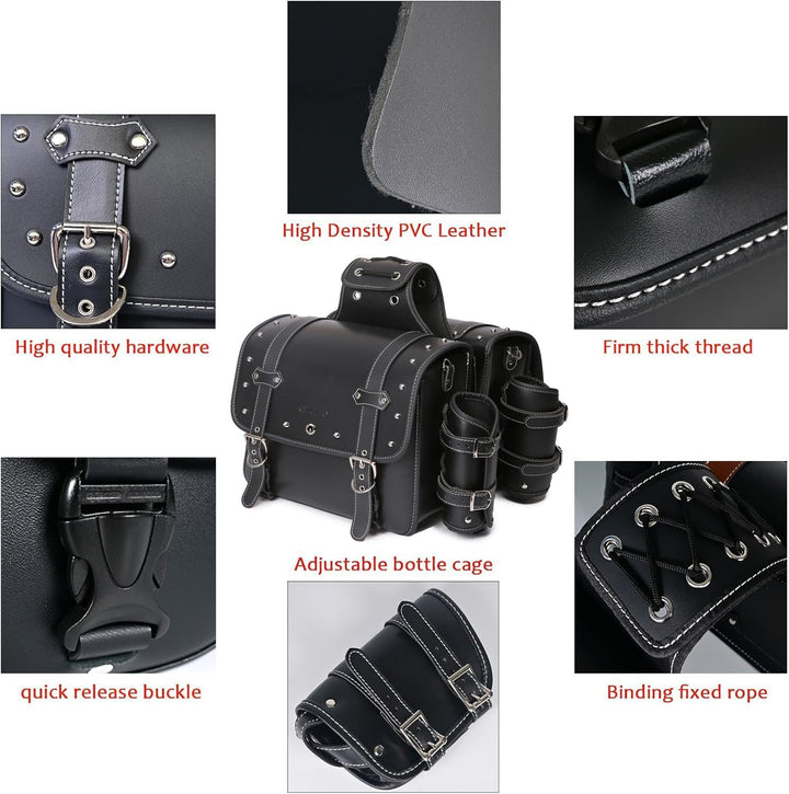 Hochdichtes Leder-Motorrad-Saddebags,Überwurftaschen, Gepäckträger, Seitentaschen mit Getränkehalter