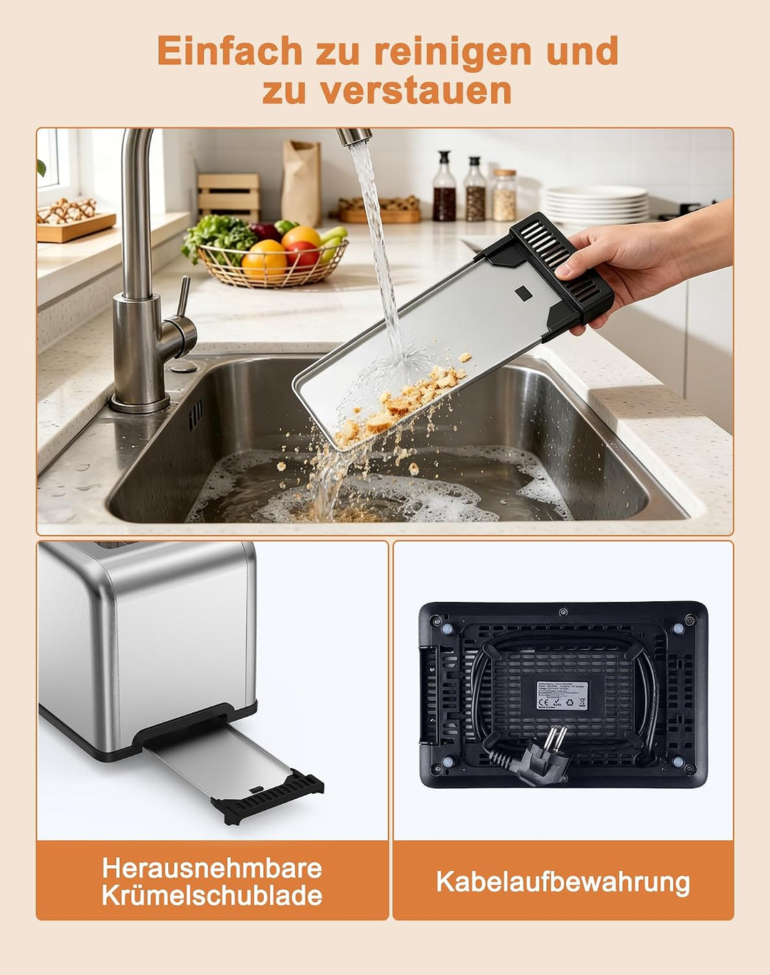 Toaster 2 Scheiben, Edelstahl Toaster mit Touchscreen, Countdown-Anzeige &amp; Memory-Funktion, 2 Toasts